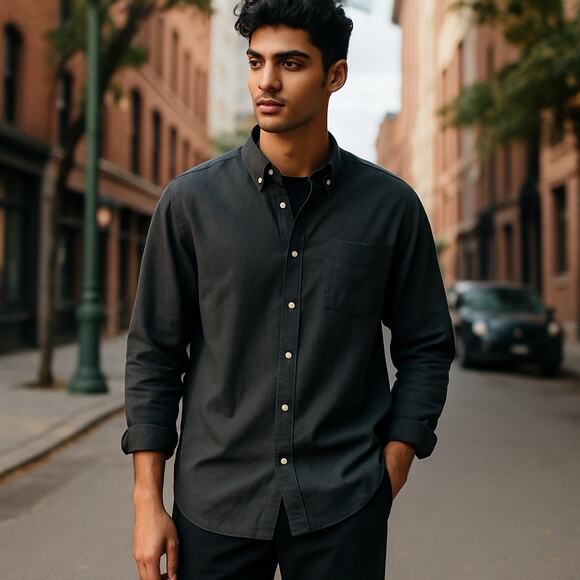 CHAPS Linen Blend Mens Mechanic Shirt NWT SZ XL Black Long Sleeve Office Resort - Picture 1 of 8